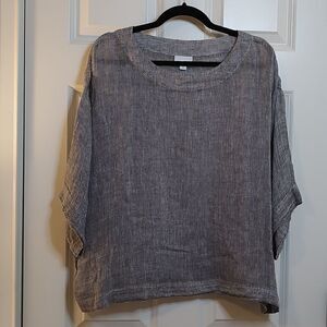 J. Jill Pure Jill Linen Pullover Lagenlook Boxy Oversized Top Gray White Size XS